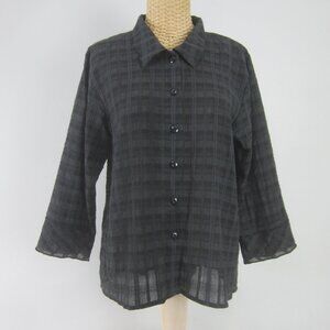 Habitat Womens S Black 3/4 Sleeve Cotton Blend Seersucker Tunic Shirt Top